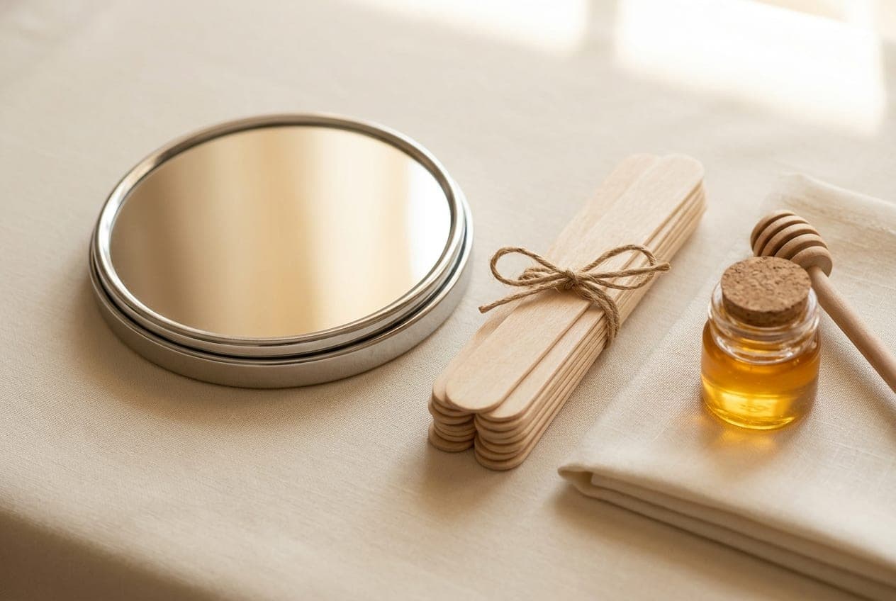 Espejo y materiales para praxias bucofaciales infantiles