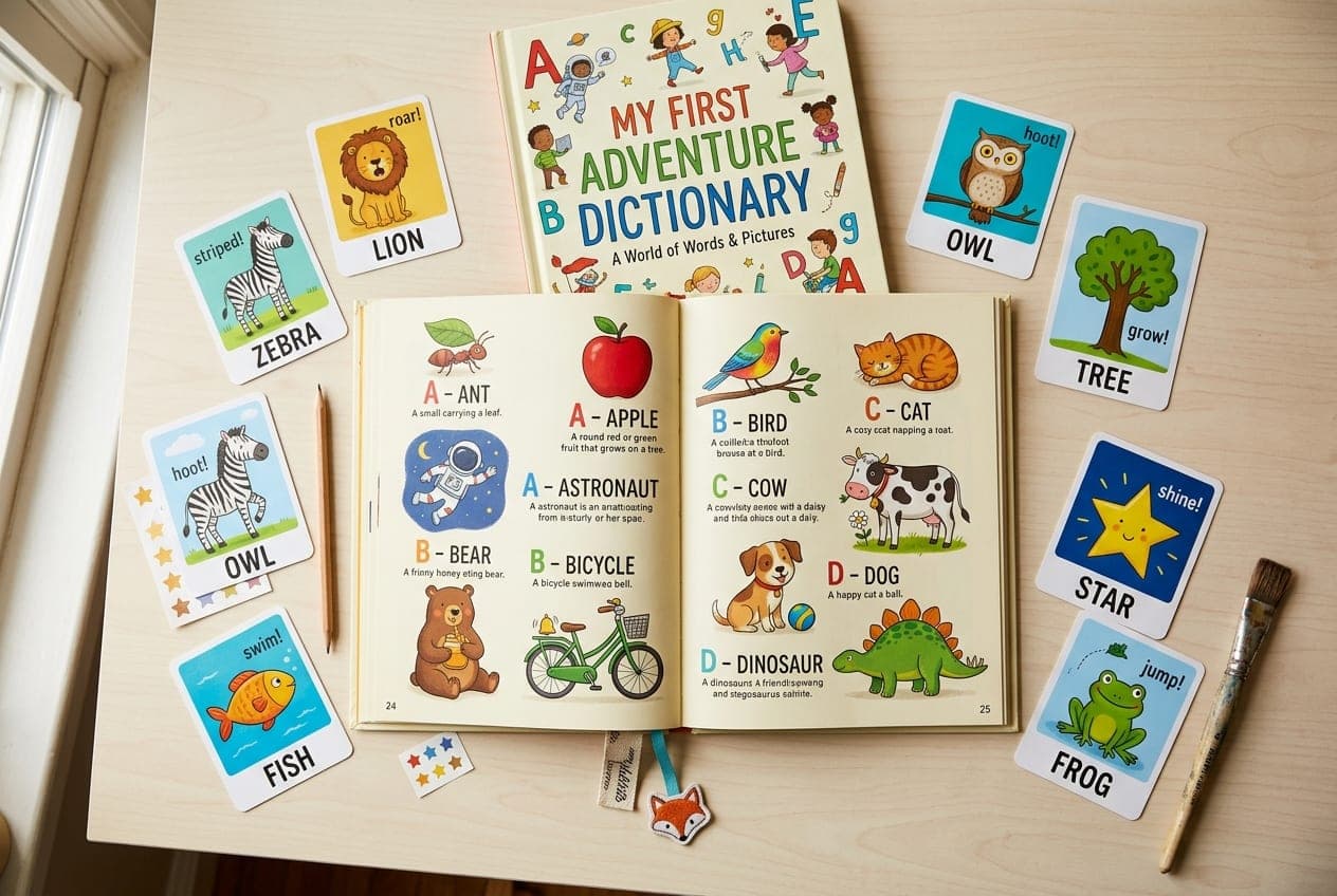Diccionario infantil con tarjetas de vocabulario para niños